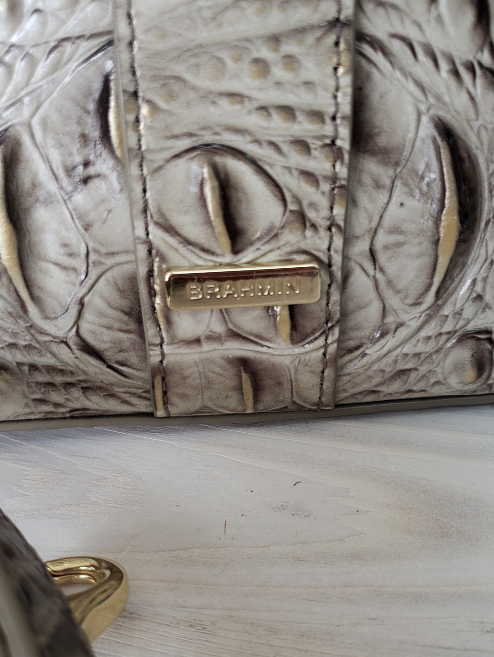 Croc-Embossed Bucket Bag in Taupe - Women Bags - Picture 3 of 6